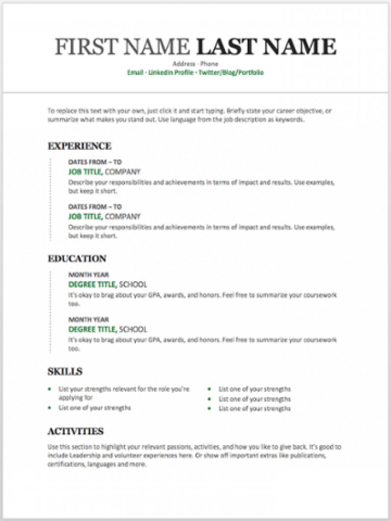 Resume Templates Free Word