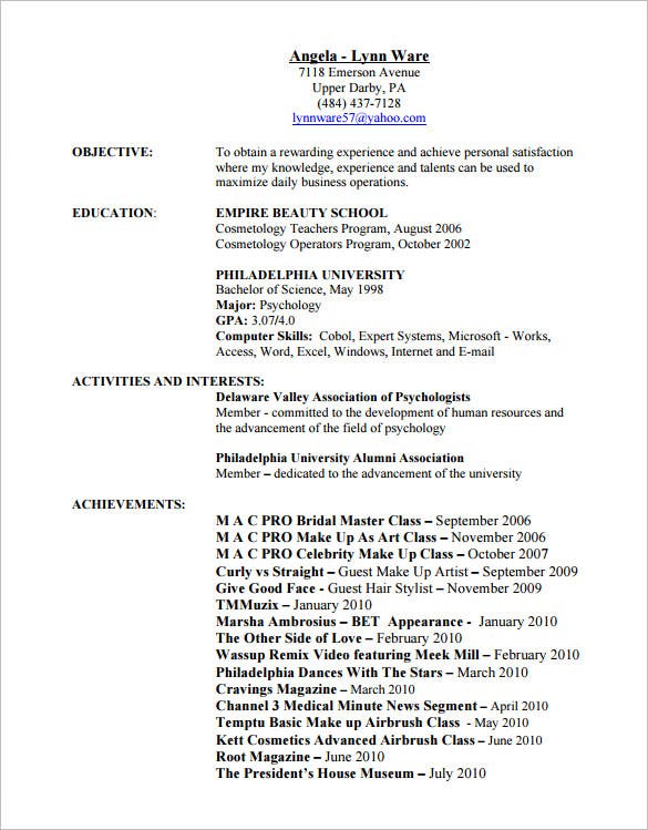 Resume Templates Hair Stylist