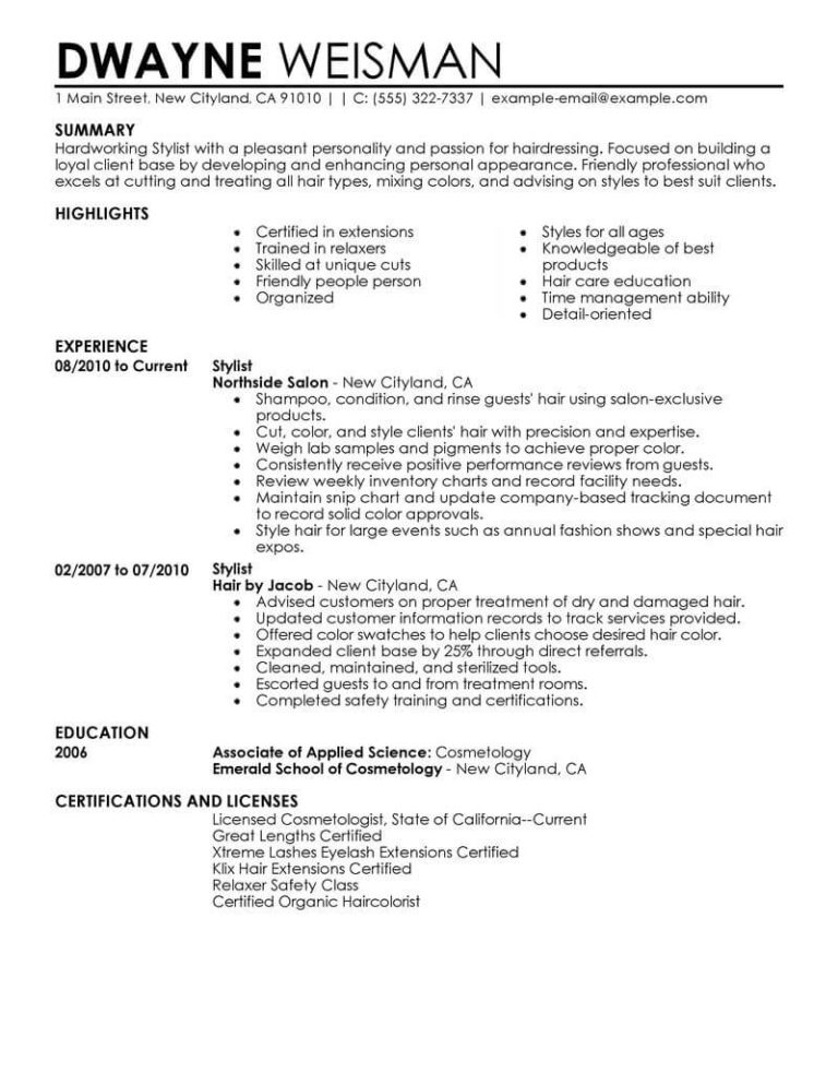 Resume Templates Hair Stylist 7 - Resume Templates Hair Stylist 7 768x994
