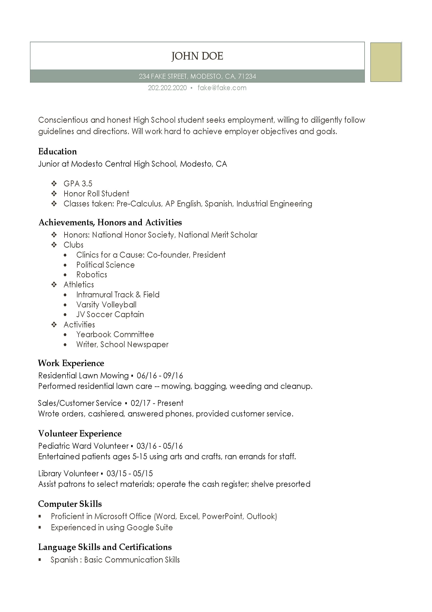 Resume Templates High School Student