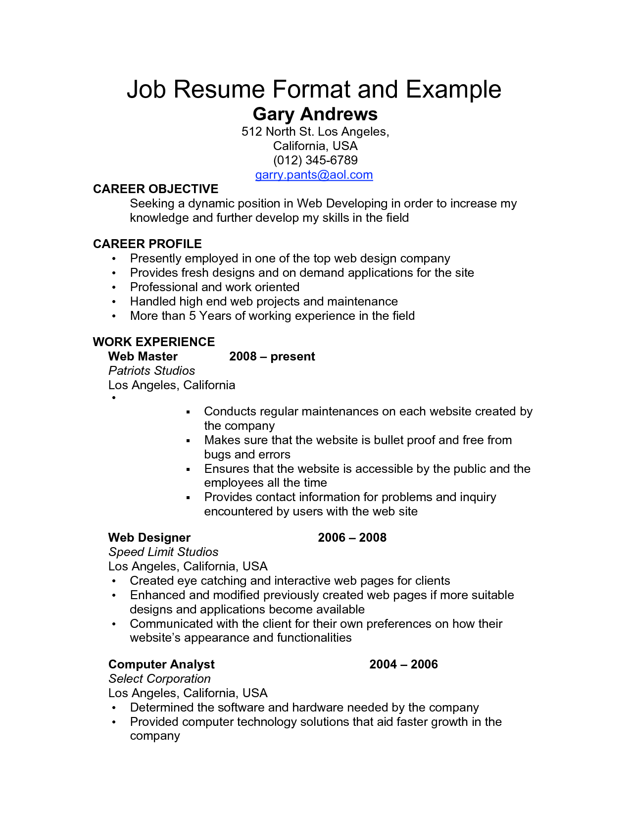 Resume Templates Job