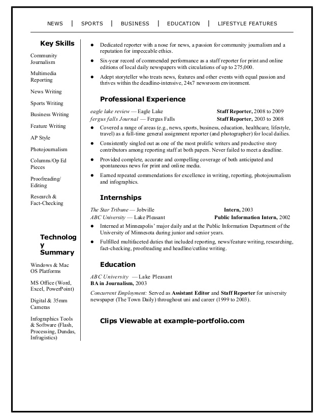 Resume Templates Journalism