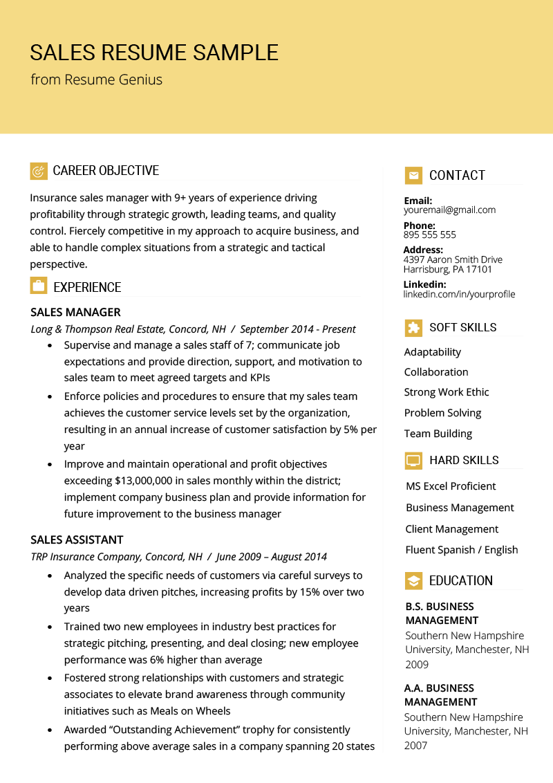 Resume Templates Sales