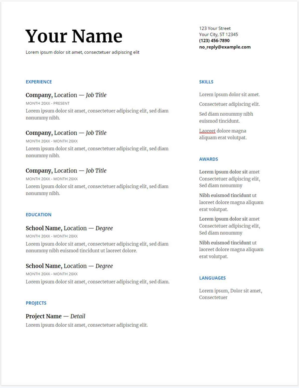 Resume Templates for Google Docs