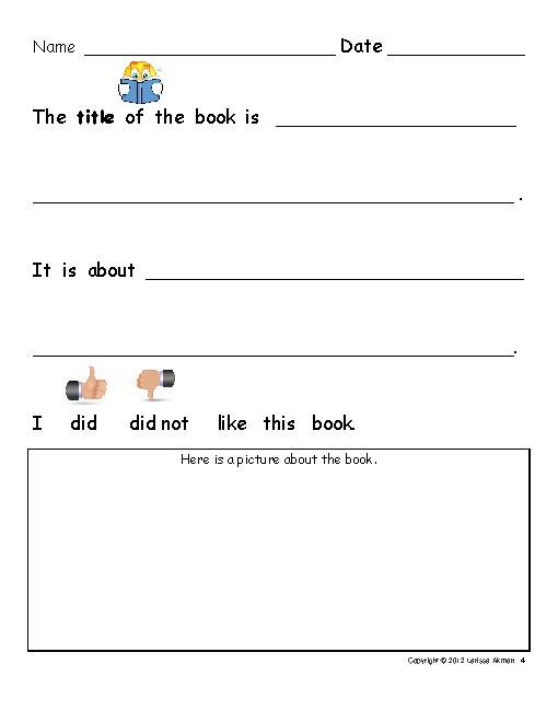 Book Report Template Kindergarten