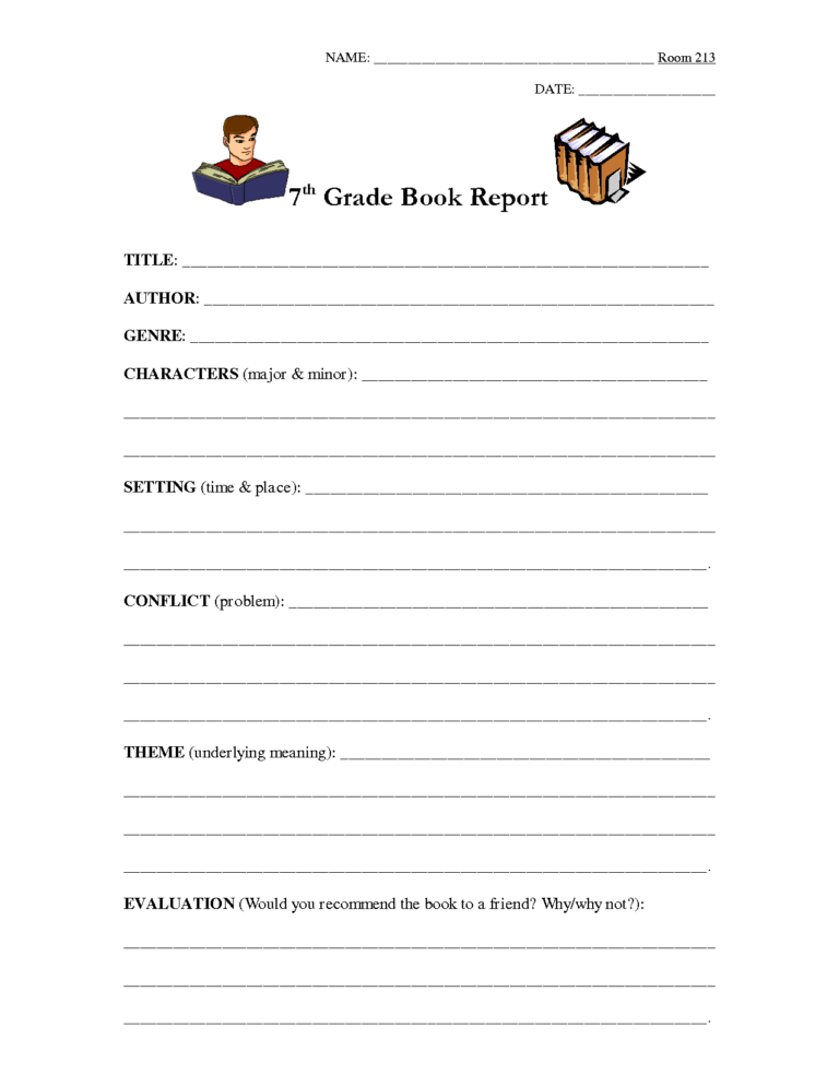 Free Book Report Template 7th Grade - TEMPLATES EXAMPLE | TEMPLATES EXAMPLE