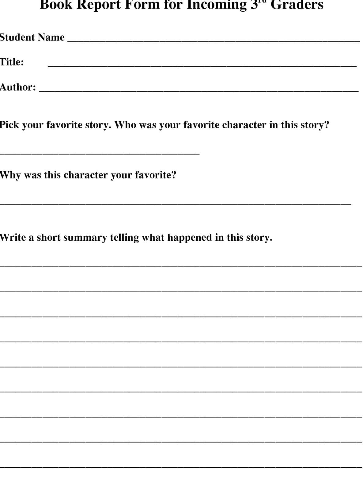 Grade 6 Book Report Template