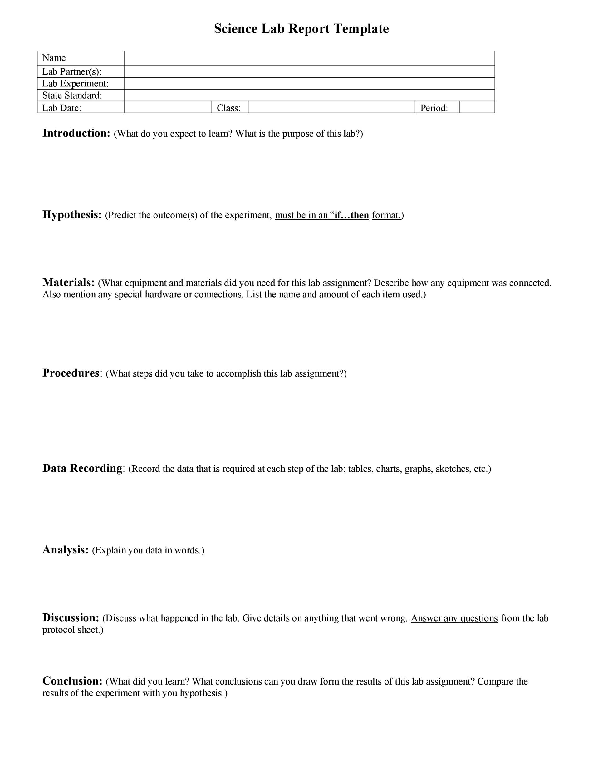 Grade 6 Lab Report Template