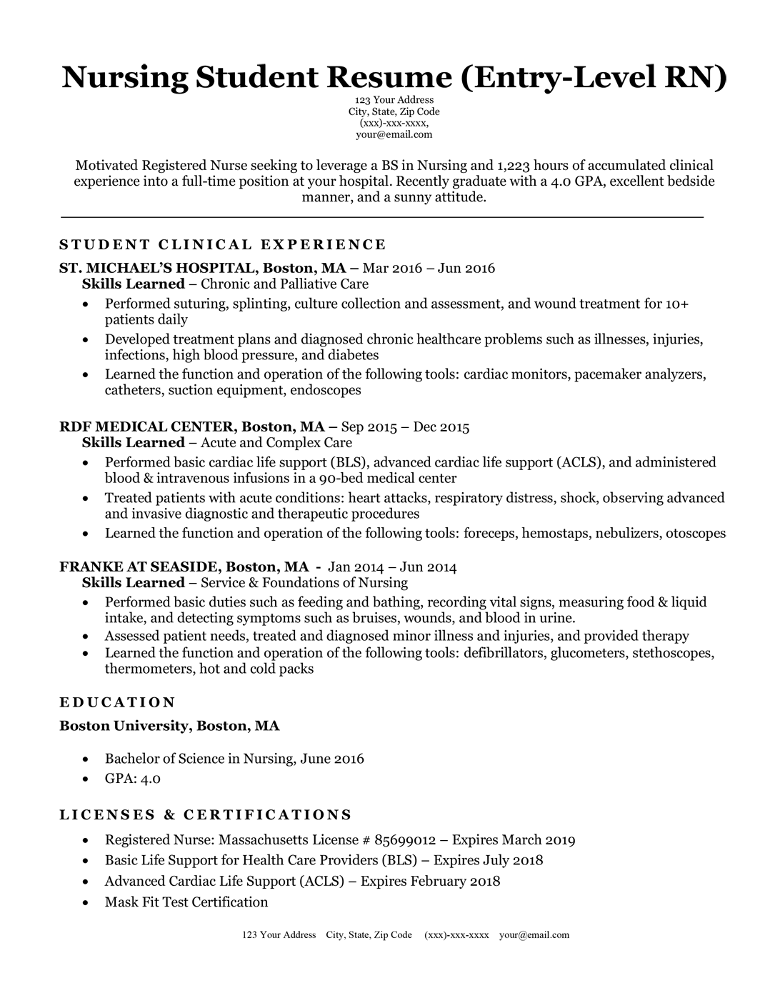 nursing resume new grad examples