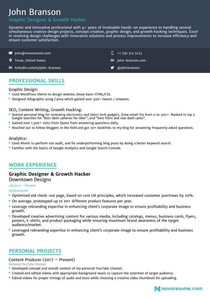 Resume Template Novoresume (4) - TEMPLATES EXAMPLE | TEMPLATES EXAMPLE