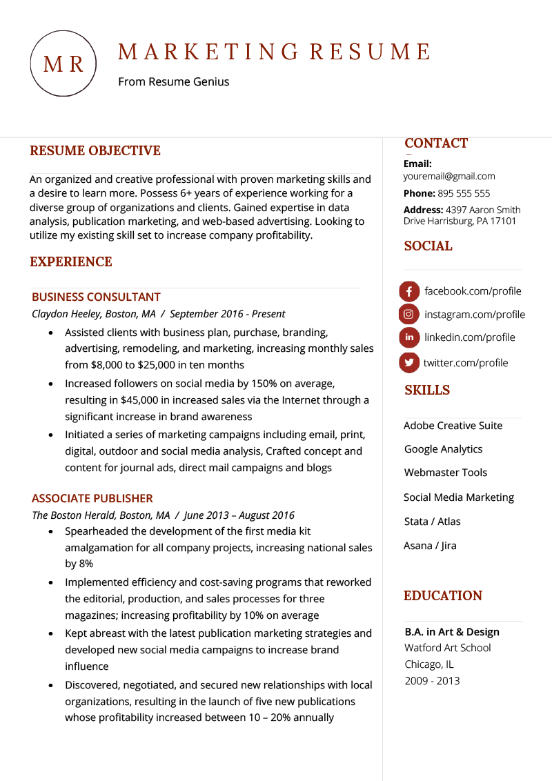 Resume Templates Marketing