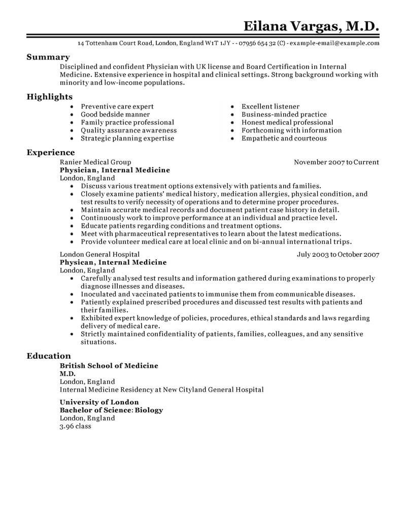 Resume Templates Medical