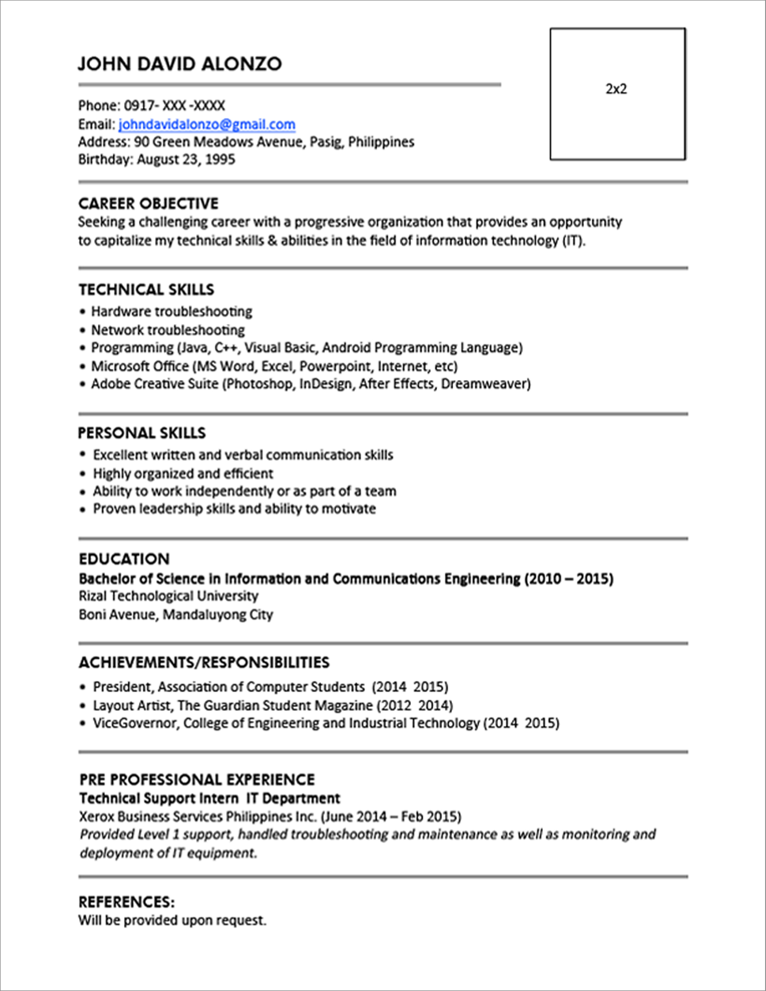 Resume Templates New Graduates