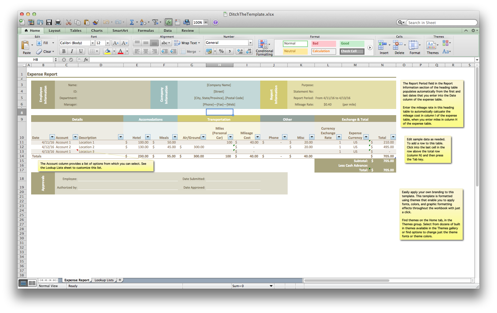 T&E Report Template