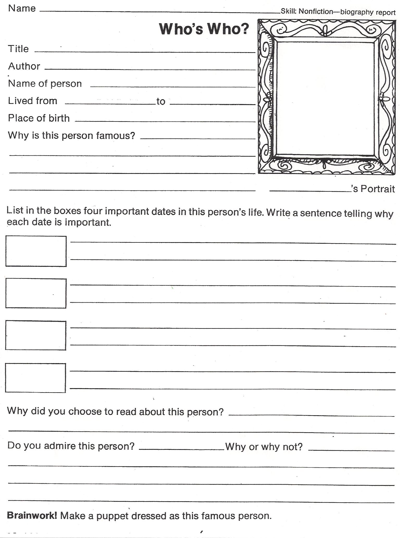 Biography Report Template 5th Grade