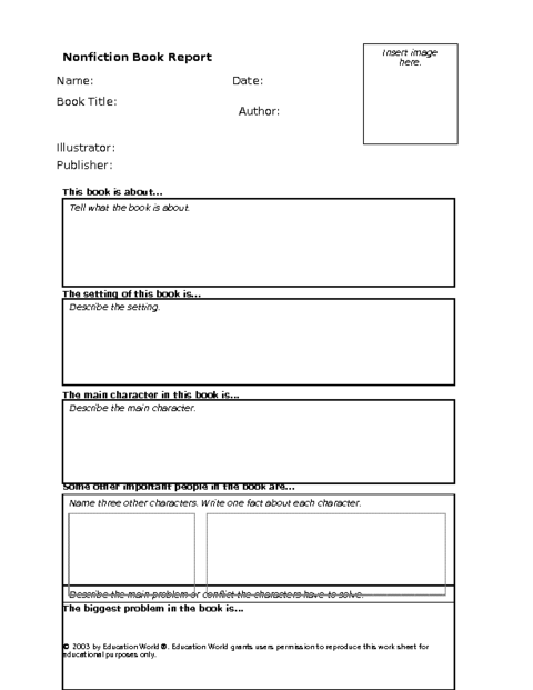 Book Report Template 5th Grade Nonfiction