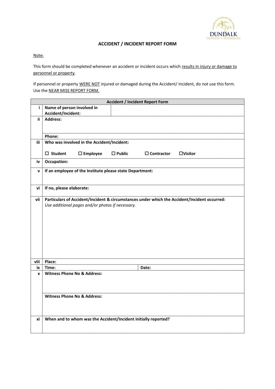 Incident Report Template Queensland