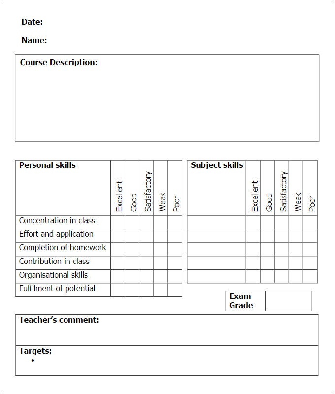 Report Template Primary School