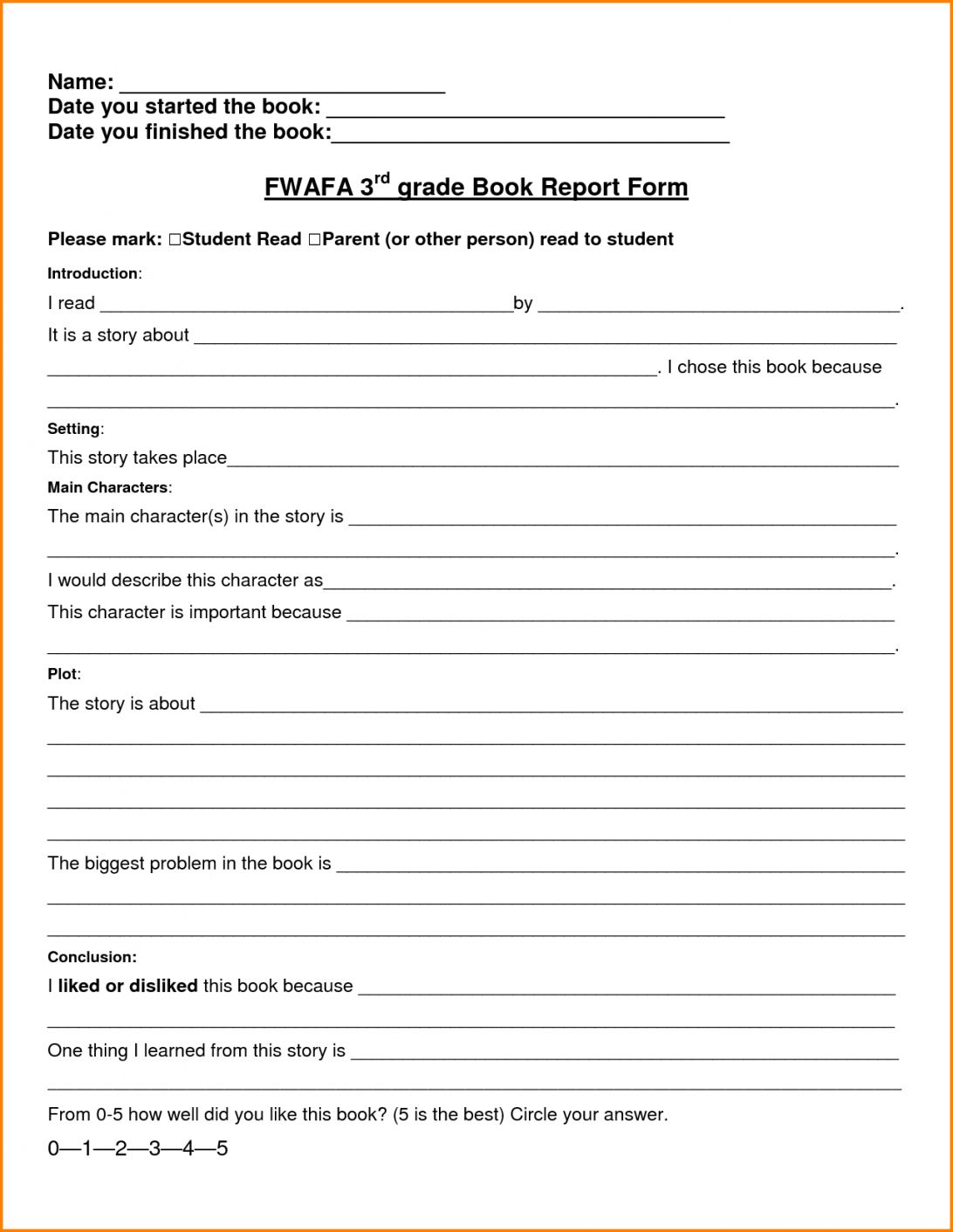 Book Report Template 3rd Grade Pdf