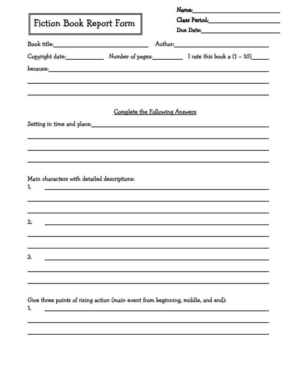 Book Report Template 4th Grade Free