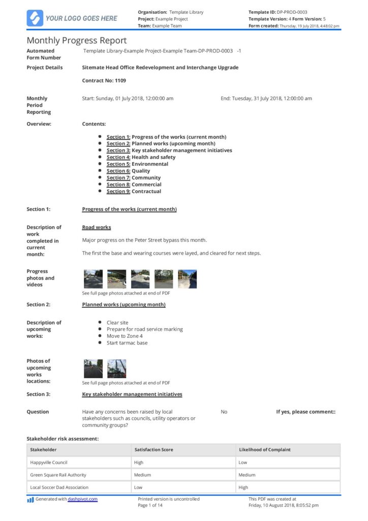 how to write construction site report