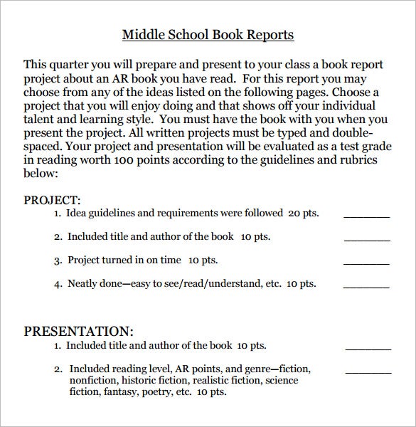 book report template junior high