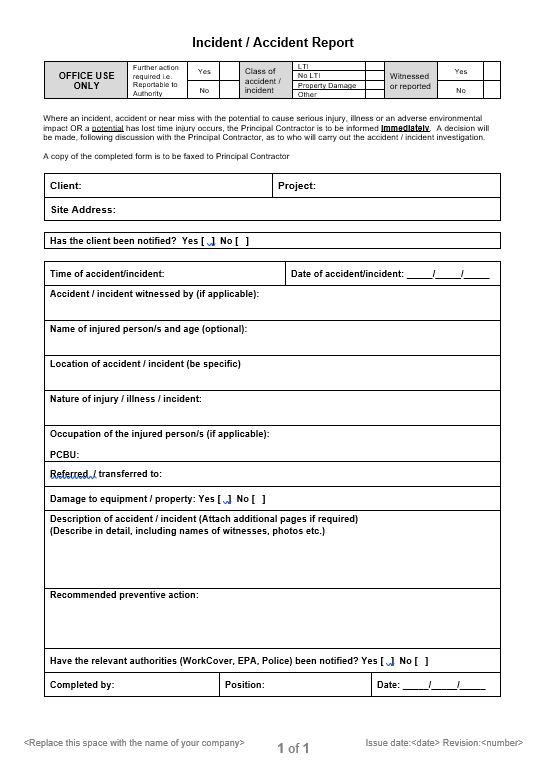 Incident Report Template Qld