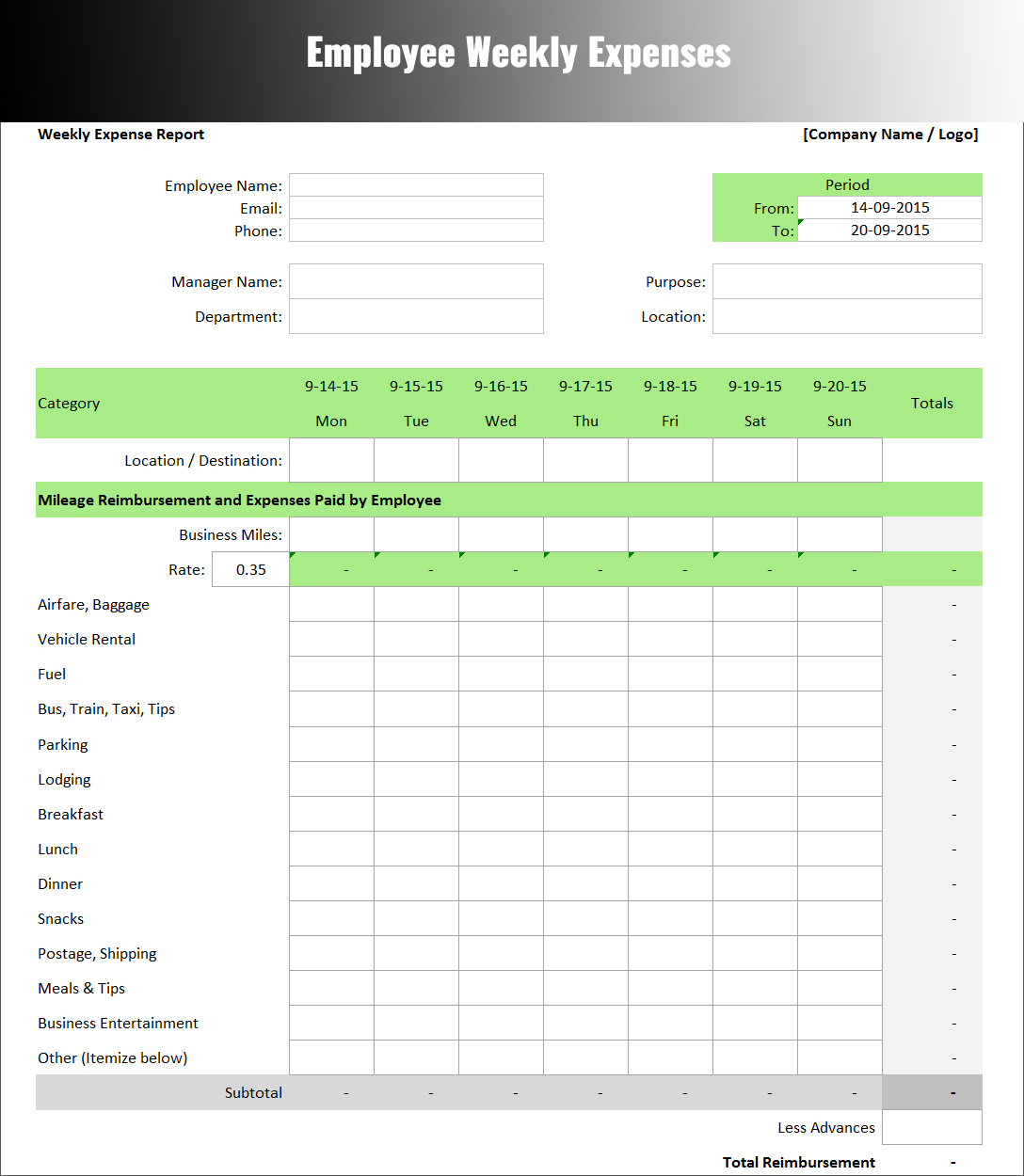 Report Template On Excel