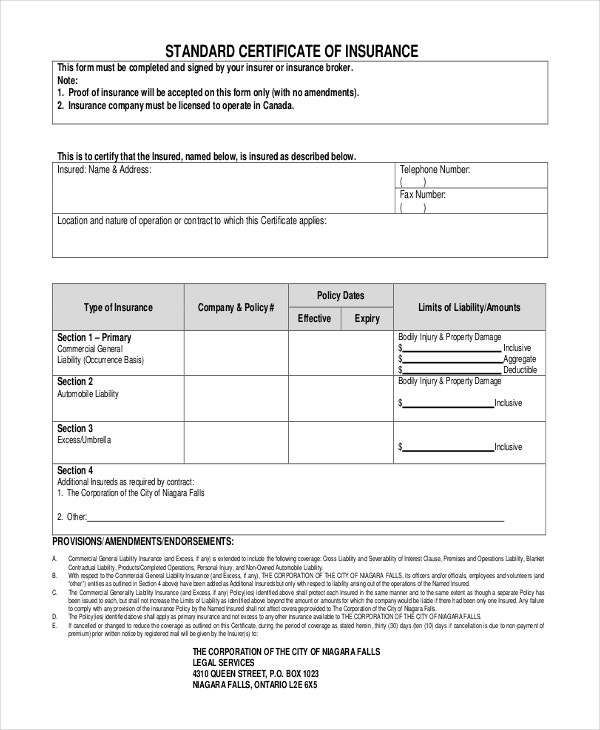 Insurance Template Pdf